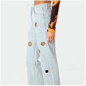 Edikted Light Blue Distressed Women Jeans‎